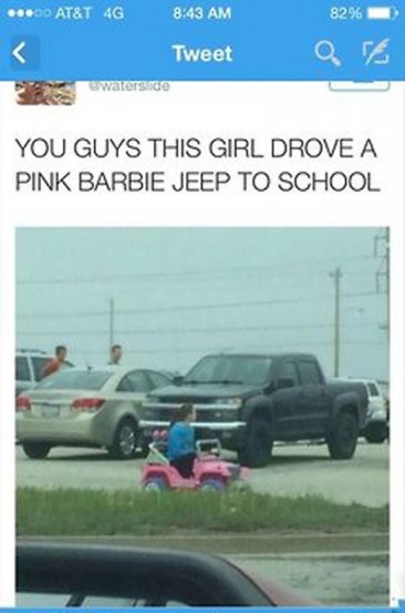 You Guys, a Pink Barbie Jeep!